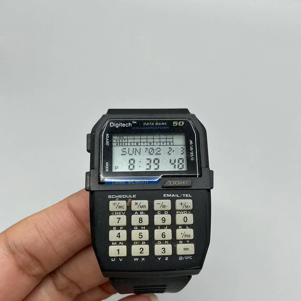 Digitech Data Bank 50 Mens Watch 36mm Digital Black Rubber Strap New Battery